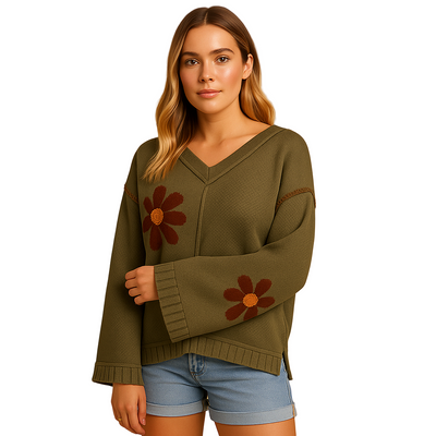 Ralinde | Pull en V avec motif floral