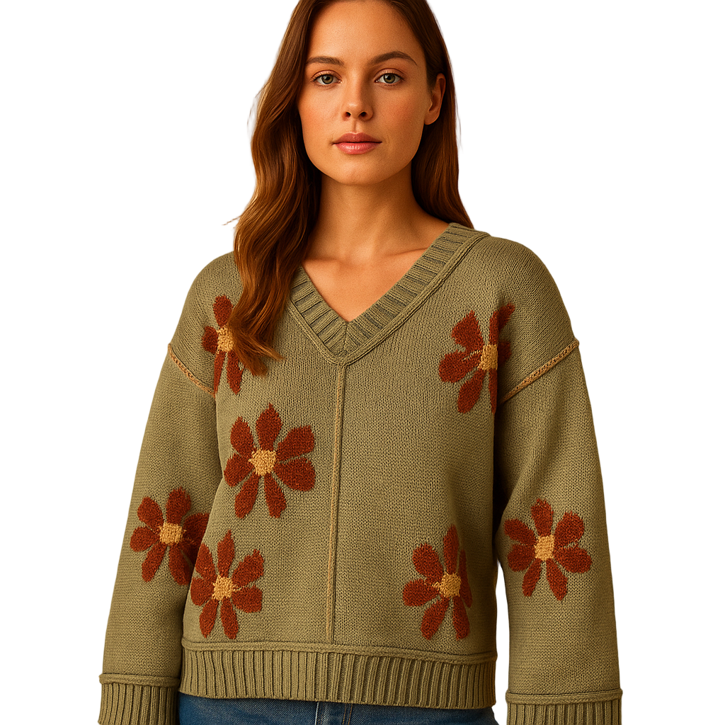 Ralinde | Pull en V avec motif floral