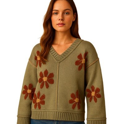 Ralinde | Pull en V avec motif floral